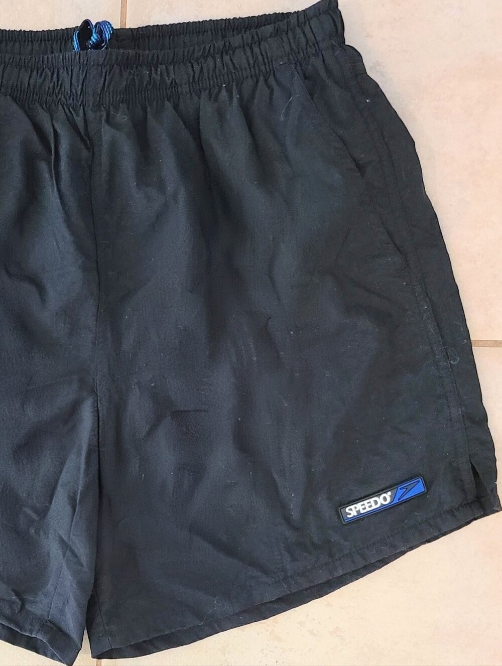 Speedo Vintage BLACK Swim Trunks Men’s M Mesh Lined Drawstring Nylon Shorts